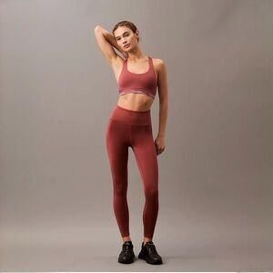 Calvin Klein Ribbed High-Waist Seamless Leggings XS Rosewood Red